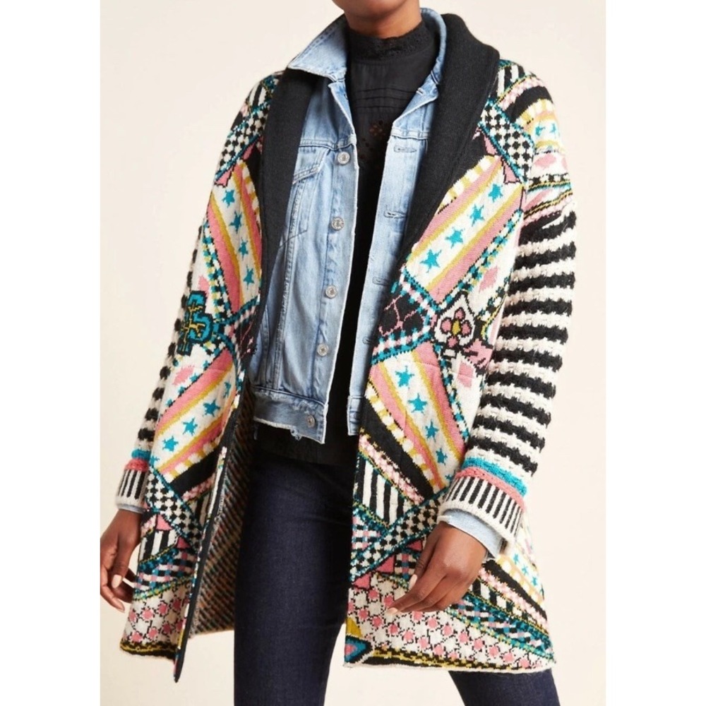 ANTHROPOLOGIE JOSEFANA‎ JACQUARD SWEATER COAT by ALDOMARTINS XSP